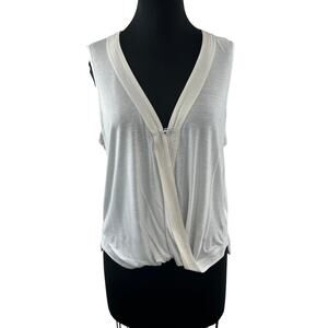 A.L.C. White Surplice Blouse Plunge Neck Band-Hem Pullover Summer Size M Medium